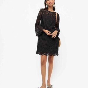NWT J Crew Bell-sleeve shift dress embroidered eyelet Black Party size 0
